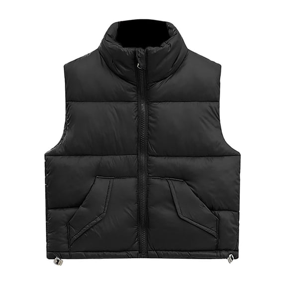 Coerni Toddler Baby Girls Puffer Vest Stand Collar Zip‑Up Quilted Gilet Sleeveless Thick Outerwear Kids Windproof Warm Fall Winter Clothes