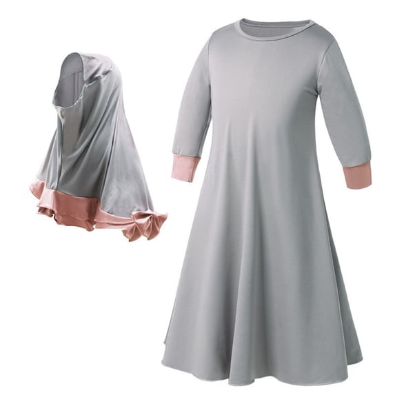 Coerni Toddler Baby Girls Ramadan Muslim Abaya with Hijab Full Cover Isl𝐚mic Prayer Dress Kid D𝐮bai Kaftan Arabic Clothes