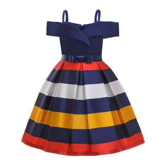 Coerni Toddler Baby Girls Sleeveless Strap Party Dress Birthday Elegant Striped Princess Dresses Girl Summer Casual Sundress