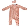 thumbnail image 1 of Coerni Toddler Baby Girls Solid Romper Clothes +Hairband Cotton Linen Ruffle Jumpsuit Fall Onesie Toddler Crawling Outfits, 1 of 9