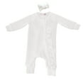 thumbnail image 1 of Coerni Toddler Baby Girls Solid Romper Clothes +Hairband Cotton Linen Ruffle Jumpsuit Fall Onesie Toddler Crawling Outfits, 1 of 9