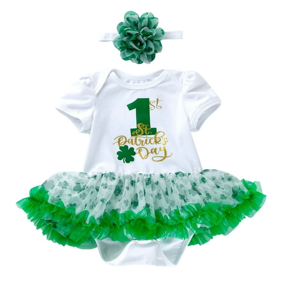 Coerni Toddler Baby Girls Summer Short Sleeve St. Patricks Day Romper Suit Girls Boys My First St.Patricks Day Outfit