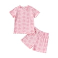 thumbnail image 1 of Coerni Toddler Baby Girls' Summer Stripe Knit Sets Floral Print Short Sleeve Tops Shorts Sets Casual Comfort Clothes, 1 of 9