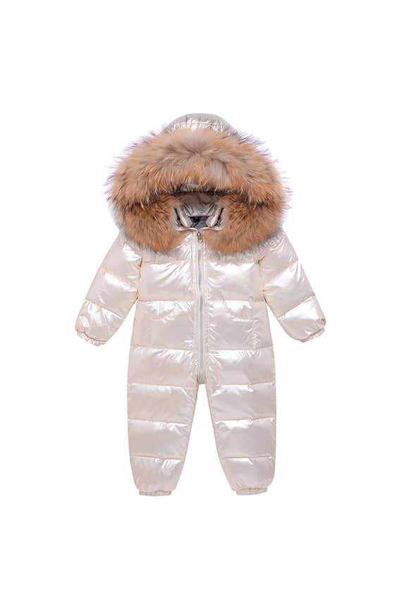 Coerni Toddler Baby Metallic Puffer Snowsuit Fleece Hooded Thick Padded Parka Down Outfits Windproof Winter Snowsuit Cozy Onesie