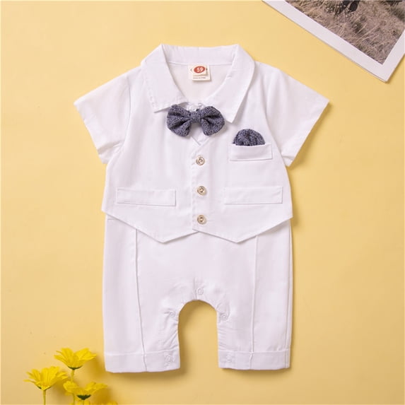 Coerni Toddler Boy Gentleman Formal Suit Tuxedo Clothes Baby Boys Bowtie Short Sleeve Jumpsuit Bodysuit Pants Outfits