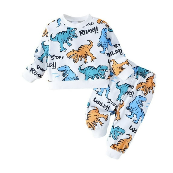 Coerni Toddler Boys Clothes Dinosaur Print 6 12 18 24 Months 3T 4T Outfits Long Sleeve Pullover Jogger Pant 2PC Sets