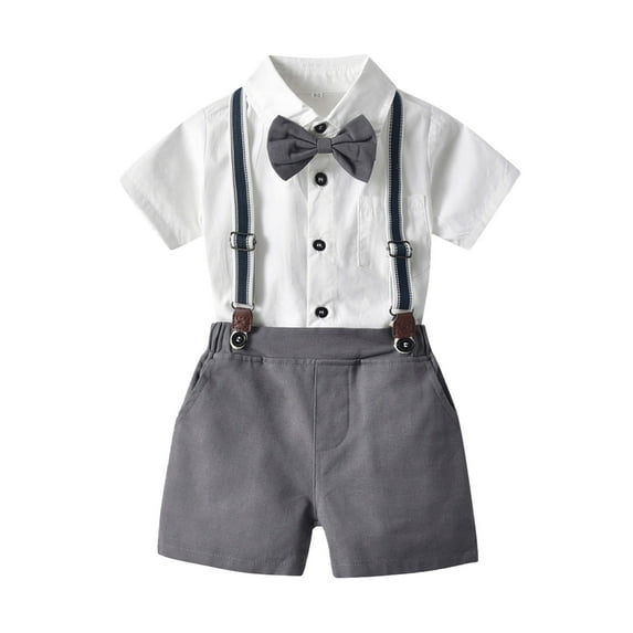 Coerni Toddler Boys Clothes Short Sleeve Bowtie Shirt+Straps Shorts Outfits Suits Gentleman Outfits Summer 2Pcs Outfits