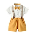 thumbnail image 1 of Coerni Toddler Boys Clothes Short Sleeve Bowtie Shirt+Straps Shorts Outfits Suits Gentleman Outfits Summer 2Pcs Outfits, 1 of 8