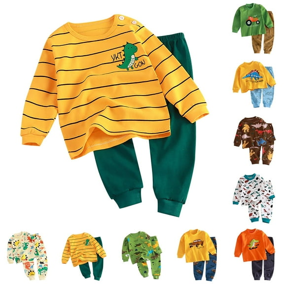 Coerni Toddler Boys Dinosaur Pajamas Long Sleeve Baby Cute Animals Pjs Set Cotton Matching Outfits 2 Piece Sleepwear