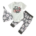 thumbnail image 1 of Coerni Toddler Boys Girls Clothes Set 3 6 9 12 Months Short Sleeve Letter Romper Bodysuit + Baseball Prints Pants + Hat Hawaii Holiday Set, 1 of 7