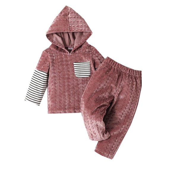 Coerni Toddler Boys Girls Clothes Set Long Sleeve Stripe Hoodie Tops Solid Color Pants Outfits Toddler Boys Jogging Suits