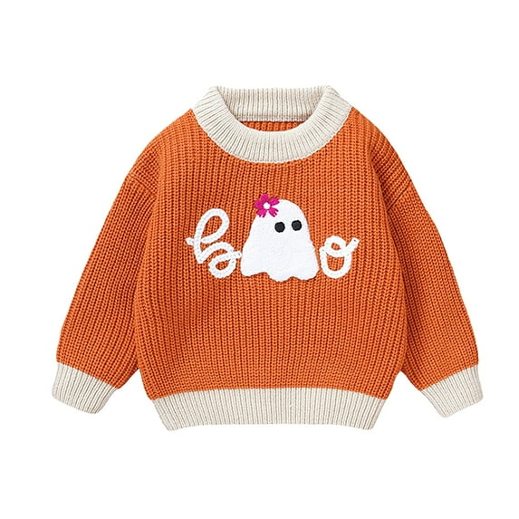 Coerni Toddler Boys Girls Halloween Sweater Orange Spook Knit Baby Sweater Long Sleeve Crewneck Pullover Sweatshirt