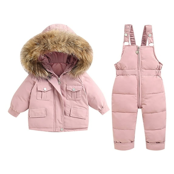 Coerni Boys and Toddler Snowsuits Girls Lightweight 2-Piece Ski Suit 2-Piece Ski Suit Faux Fuš« Hooded Down Jacket Set Winter