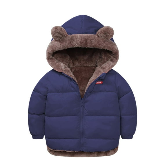 Coerni Toddler Boys Girls Winter Coat Bear Ears Hooded Reversible Wear Fleece Thicken Windproof Zipper Warm Outwear
