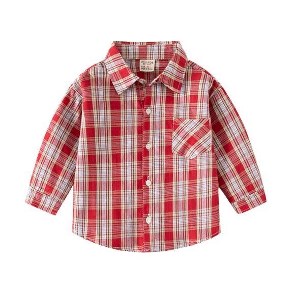 Coerni Toddler Boys Plaid Button Down Shirt Kids Long Sleeve Cotton Woven Shirts Top Spring Fall Casual Lapel Tee Baby Outfit