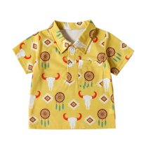 Coerni Toddler Boys Short Sleeve Cow Prints Gentleman Button Down Shirt Tops Boys Golf Tennis Polo Shirts Summer