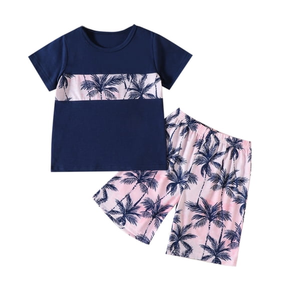 Coerni Toddler Boys Short Sleeve Seaside Clothing Summer Holiday Beach Prints T Shirt Pullover Tops + Shorts Kids Outfits