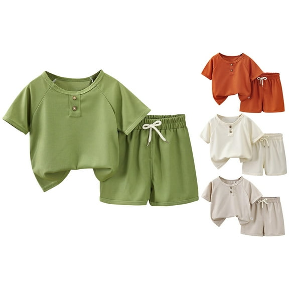Coerni Toddler Boys Shorts Set Plain Kids 2 Piece Outfits Matching Short Sleeve TShirt Crewneck Drawstring Outfit Summer