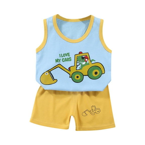 Coerni Toddler Boys Truck Prints Outfits Sleeveless Clothes 2025 Summer Kids Casual Vest Baby Fashion Tshirt Cotton Car Suits