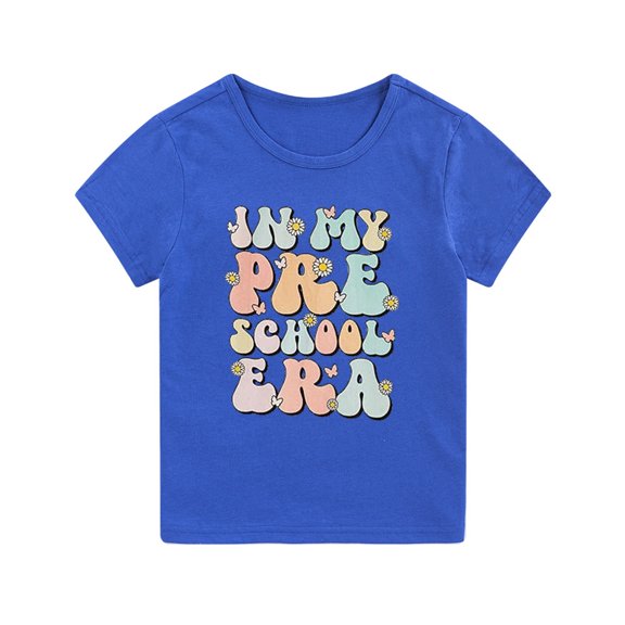 Coerni Toddler First Day Of School Tops Summer Short Sleeve Preschool T-Shirt Solid Cute Letter Print Pullover Clothes