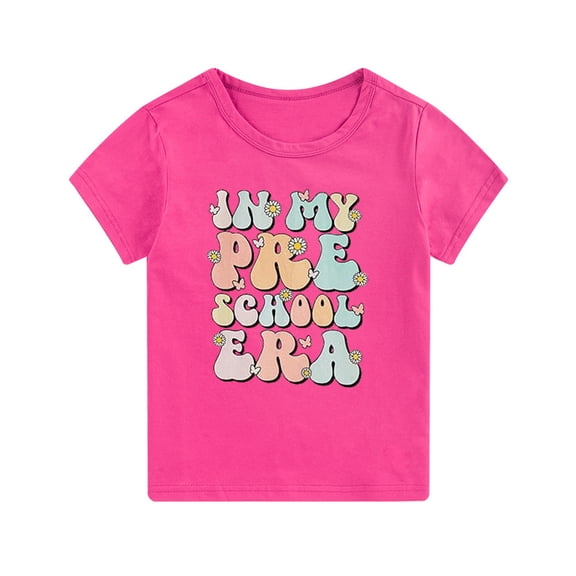 Coerni Toddler First Day Of School Tops Summer Short Sleeve Preschool T-Shirt Solid Cute Letter Print Pullover Clothes