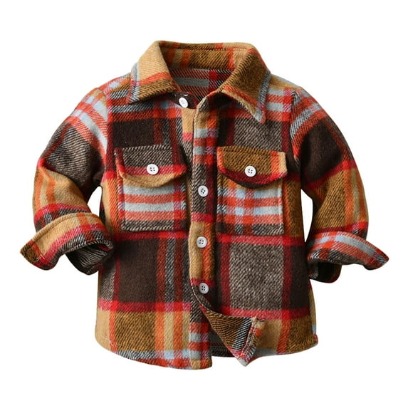 Coerni Toddler Flannel Shirt Button Down Plaid Shacket Fall Y2K Lapel Jacket Boys Hunting Jacket Slim-Fit Poplin Shirt 2025