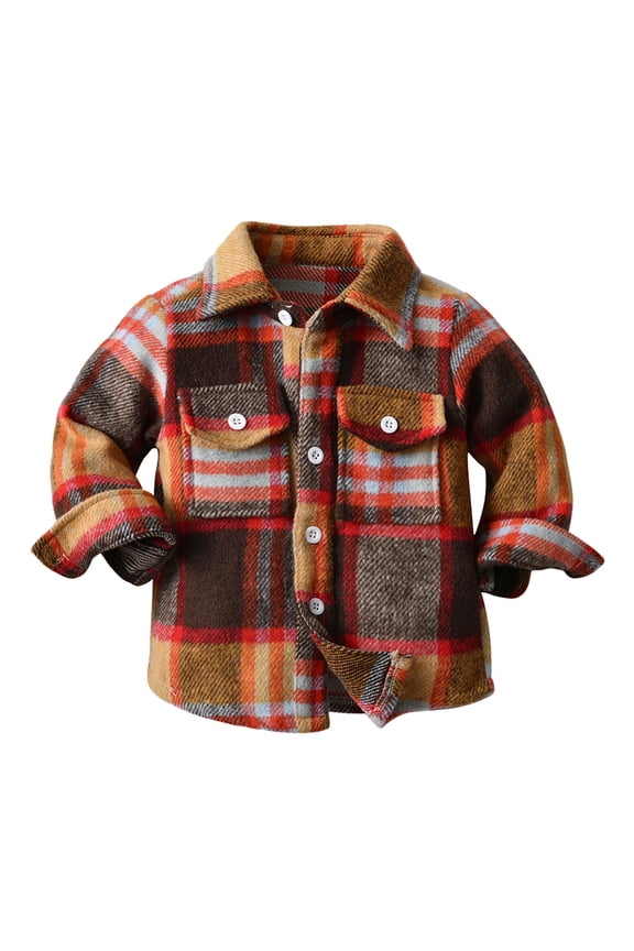 Coerni Toddler Flannel Shirt Button Down Plaid Shacket Fall Y2K Lapel Jacket Boys Hunting Jacket Slim-Fit Poplin Shirt 2025