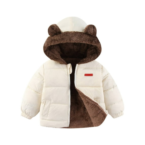 Coerni Toddler Fleece Jacket, Warm Cotton Baby Winter Coats, Kids Hooded Outerwear for Boys Girls 1-8 Years Kids Snow Jacket