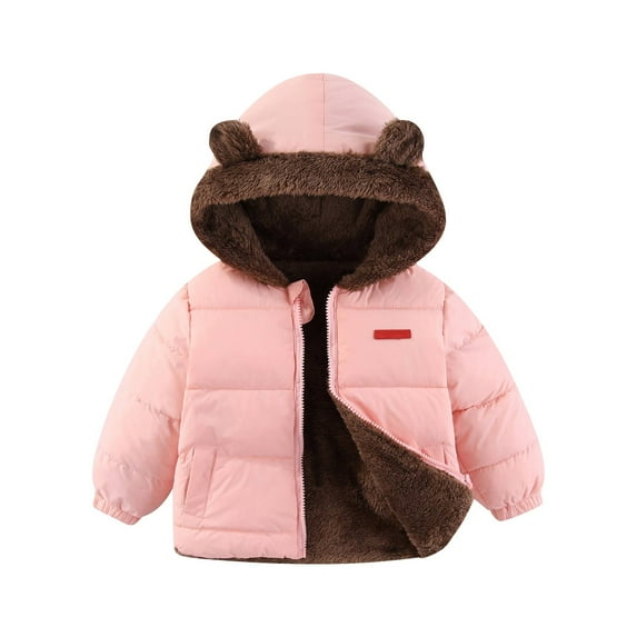Coerni Toddler Fleece Jacket, Warm Cotton Baby Winter Coats, Kids Hooded Outerwear for Boys Girls 1-8 Years Kids Snow Jacket