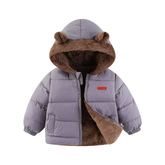 Coerni Toddler Fleece Jacket, Warm Cotton Baby Winter Coats, Kids Hooded Outerwear for Boys Girls 1-8 Years Kids Snow Jacket