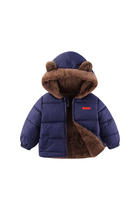 Coerni Toddler Fleece Jacket, Warm Cotton Baby Winter Coats, Kids Hooded Outerwear for Boys Girls 1-8 Years Kids Snow Jacket