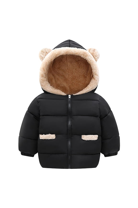 Coerni Toddler Fleece Jacket, Warm Cotton Baby Winter Coats, Kids Plush Lined Hooded Outerwear for Boys Girls Snow Coat