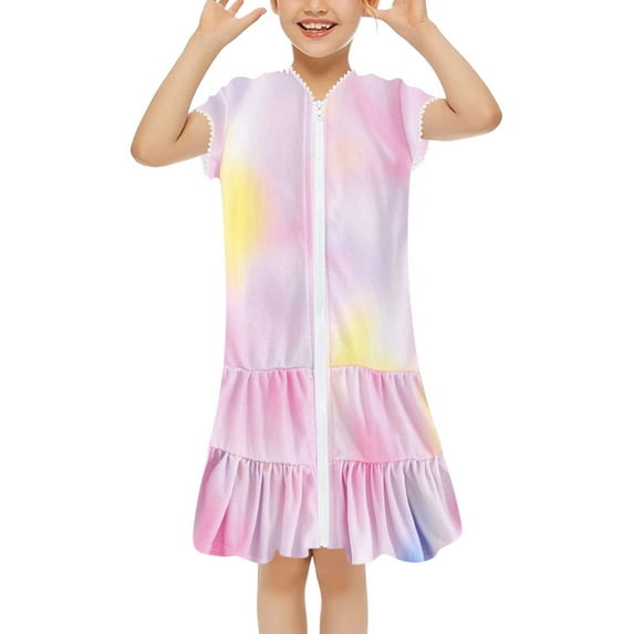 Coerni Toddler Girl Long Sleeve Swimsuit Beach Dress Cute Cover Ups Ruffle Bathing Suit Cover Up Kimono Kids Swimwear