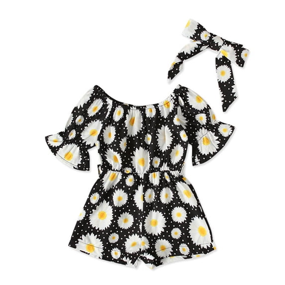 Coerni Toddler Girl Summer Set Printed Toddler Suit Jumpsuit Kids Rompers Girls Set Bow Short Baby Girl Auntie Outfits