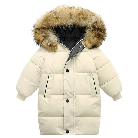 Coerni Toddler Girls Boys Winter Coats Hooded Puffer Jackets Medium Length Down-like Cotton Coats Snow Outwear 1-10 Years