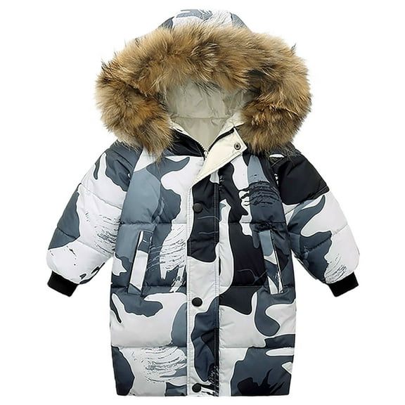 Coerni Toddler Girls Boys Winter Coats Hooded Puffer Jackets Medium Length Down-like Cotton Coats Snow Outwear 1-10 Years