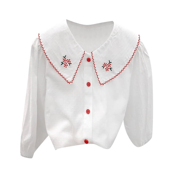 Coerni Toddler Girls Button Down Shirt Long Sleeve Collared Neck Summer Top Baby Casual Blouse Embroidered Fashion Clothes