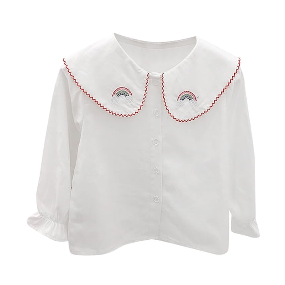 Coerni Toddler Girls Button Down Shirt Long Sleeve Collared Neck Summer Top Baby Casual Blouse Embroidered Fashion Clothes