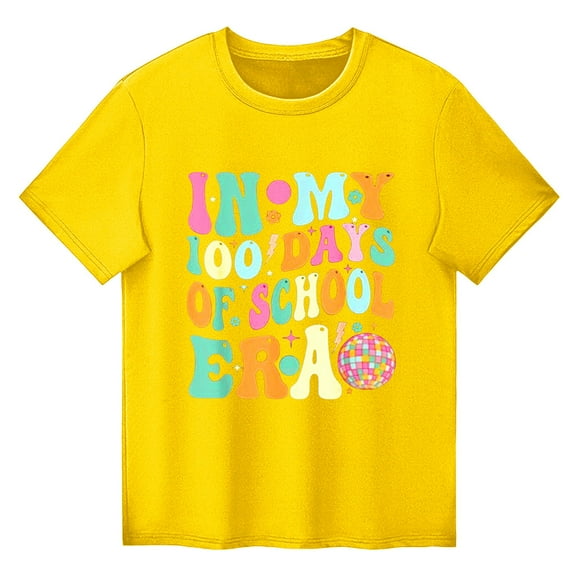 Coerni Toddler Girls Casual Loose Top Novelty Printed Back to School Short Sleeve Cotton Crewneck T Shirt Blouse for Kids
