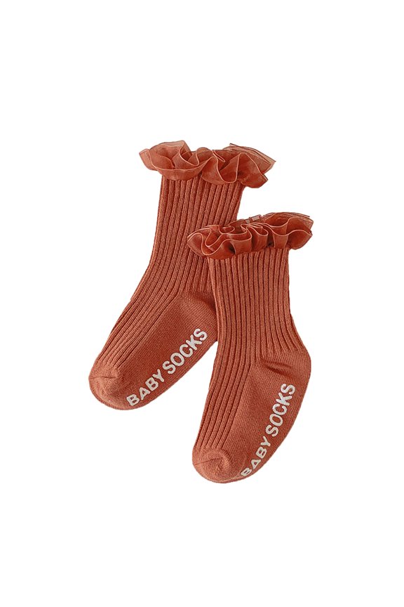 Coerni Toddler Girls Children's Socks Girls Spring Autumn Winter Baby Solid Color Lace Princess Mid Calf Socks High Socks
