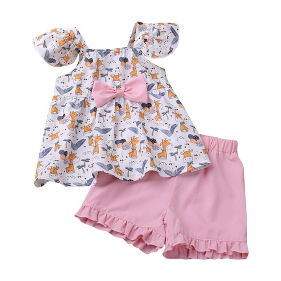 Coerni Toddler Girls Clothes 3T 4T 5T 6T 7T Summer Outfits Baby Kids Short Sleeve T-Shirt Tops & Bow Shorts Sets 2pcs