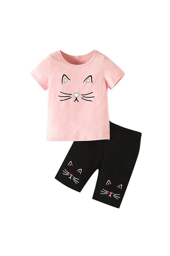 Coerni Toddler Girls Clothes 3T 4T 5T 6T 7T Summer Outfits Baby Kids Short Sleeve T-Shirt Tops & Bow Shorts Sets 2pcs