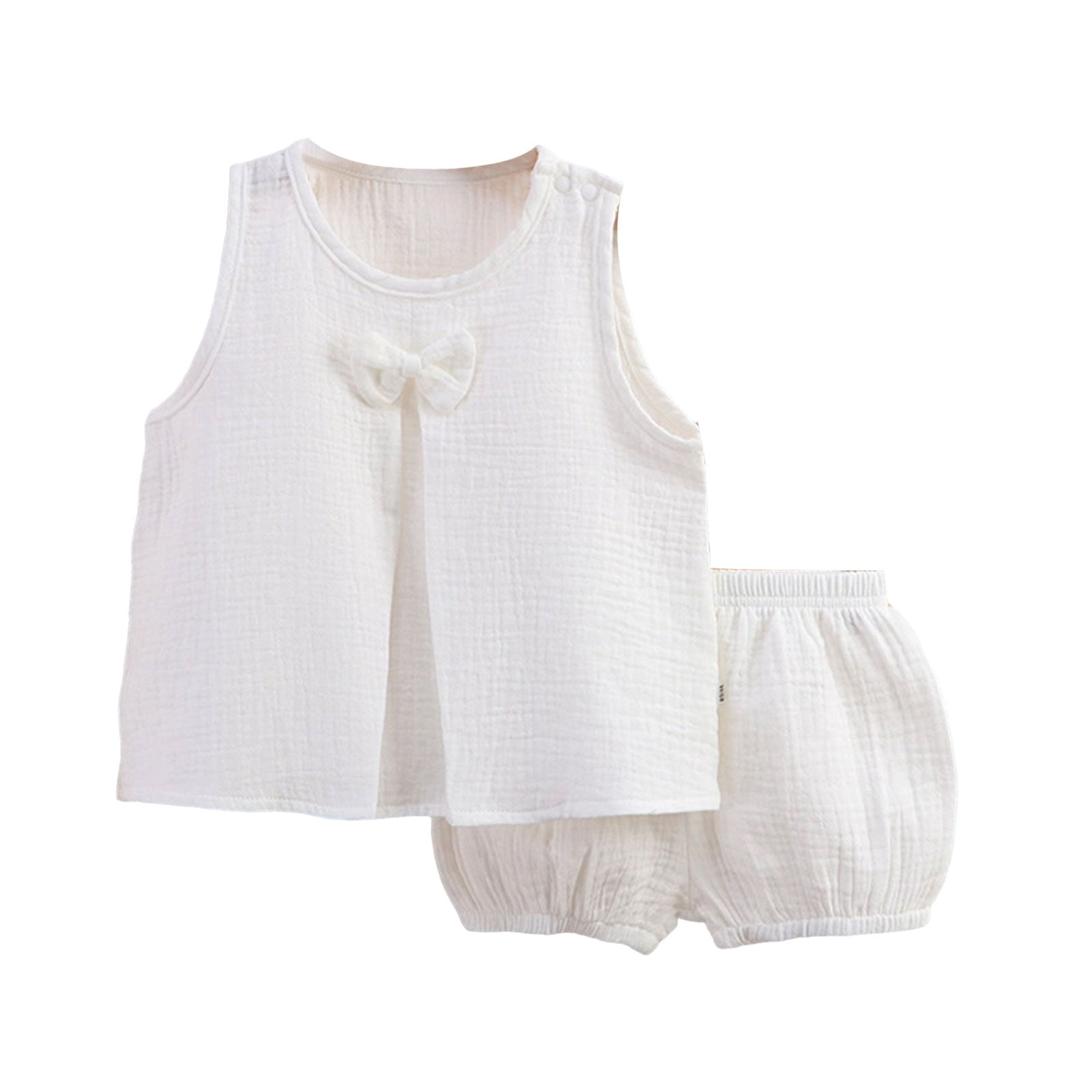 Coerni Toddler Girls Clothes Summer Crinkle Cotton Linen Outfit Bow ...