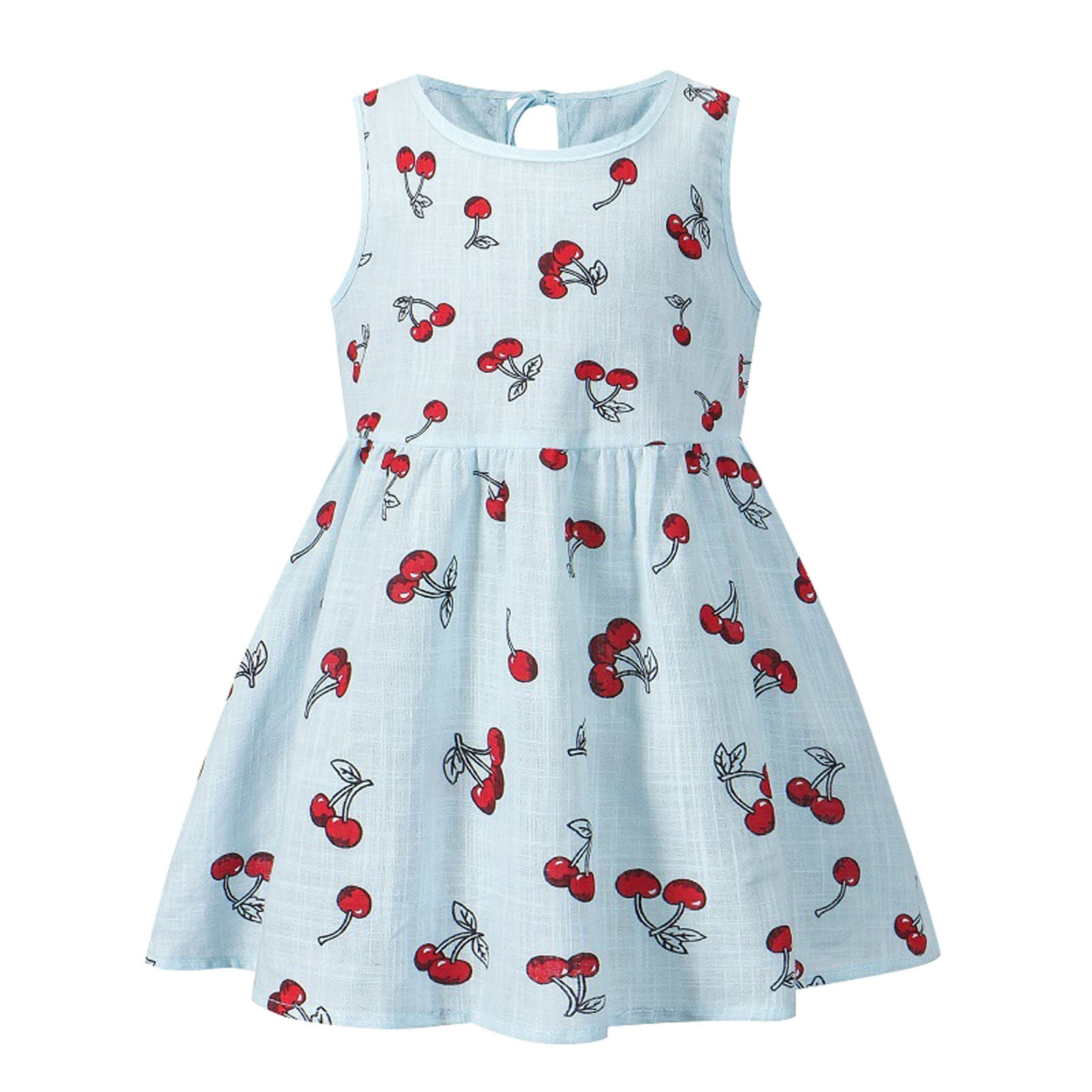 Baby Girls Crew Neck Plaid Cherry Print Short Sleeves Dress