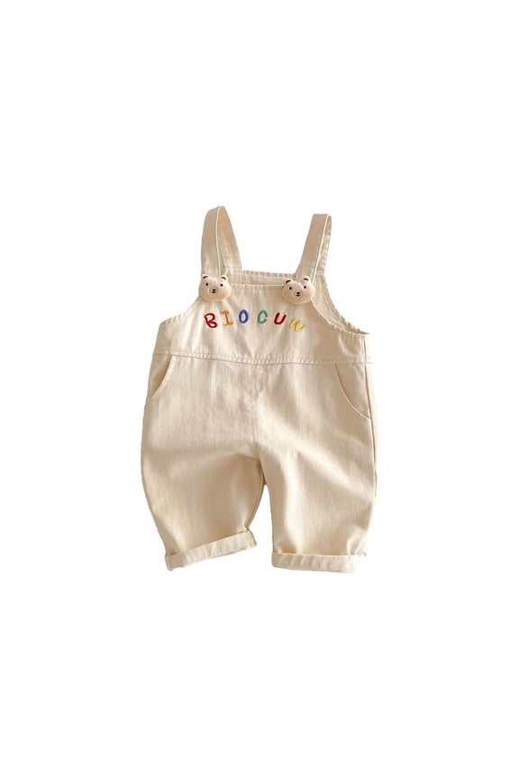 Coerni Toddler Girls Denim Overalls 3D Bear Letter Embroidery Jean Jumpsuits Thin Breathable Spring Summer Rompers Birthday & Outdoor