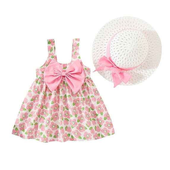 Coerni Toddler Girls Dress Sleeveless Floral Skirt Bow Cute Suspender Dress Princess Dress Floral Overall Dress Girls