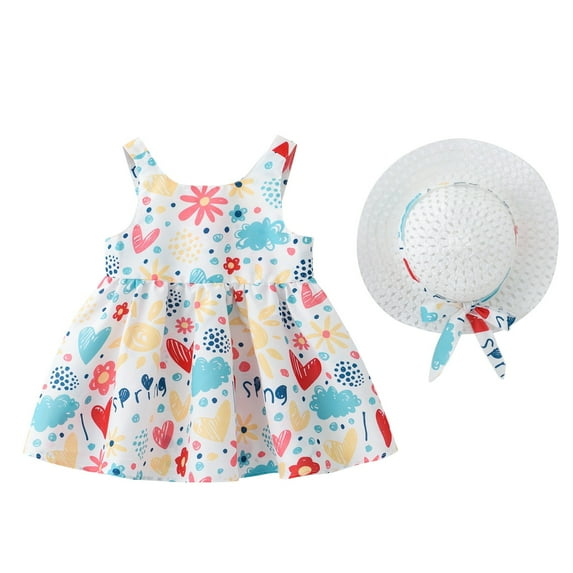 Coerni Toddler Girls Girls Baby Toddler Summer Cute Printed Bow Sleeveless Poncho Dresses Summer Dress Girl Dress Size 16