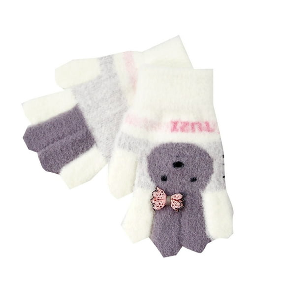 Coerni Toddler Girls Gloves Cute Outdoor Winter Velvet Thickened Warm Cold Five Finger Gloves Stretch Kids Cozy Gloves Boy Snow Gloves