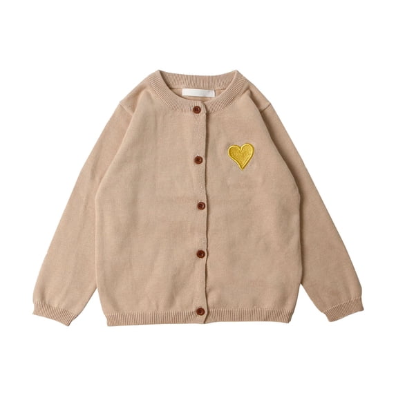 Coerni Toddler Girls Knit Cardigan Sweaters Spring & Autumn Button Down Long Sleeve Knit Tops Heart Embroidered Cute Preppy Clothes
