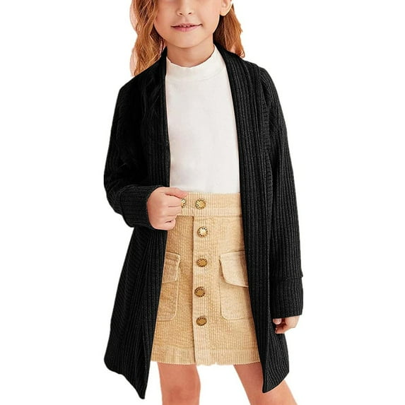 Coerni Toddler Girls' Long Sleeve Open Front Knit Cardigan Sweater Kids Solid Cotton Long Knitted Sweater Outerwear